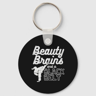 Beauty Brains Black Belt Girl Ponytail Kick Taekwo Key Ring