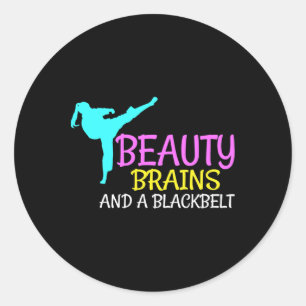 Beauty Brains Black Belt Karate Martial Arts Gift  Classic Round Sticker