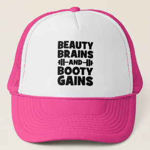 Beauty, Brains, Booty Gains - Women's Novelty Gym Trucker Hat