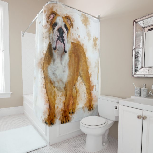 Beauty Bulldog Art Watercolor Bulldog Lover Gift Shower Curtain (In Situ)