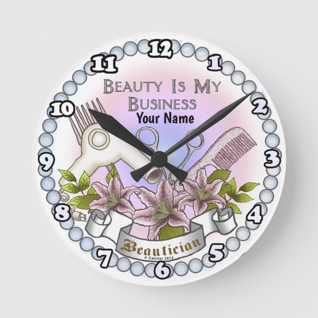 Beauty Business Beautician Round Clock (Front)