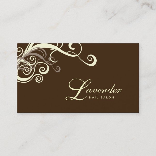 Beauty Business Card Modern Swirl Nail Salon Cream (Front)