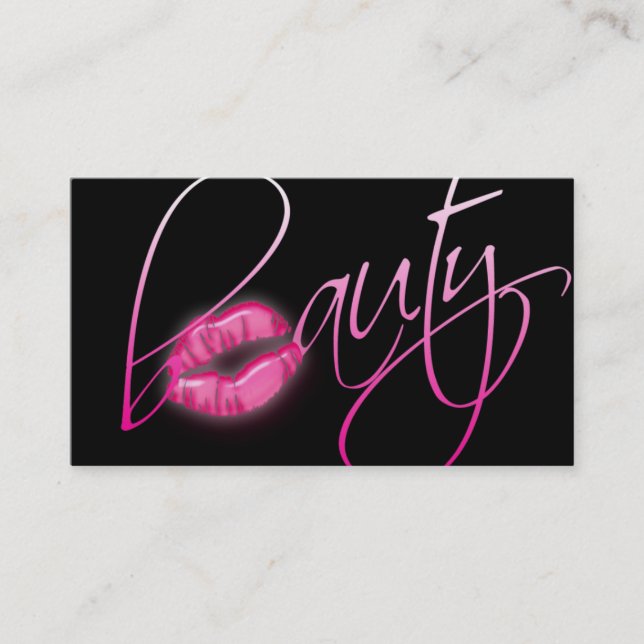 Beauty Business Card Pink Glossy Lips Black (Front)