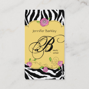 Beauty Business Card Zebra Rose Salon Pink Yellow