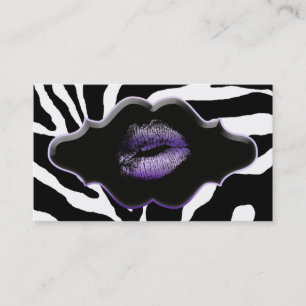 Beauty Business Cards Animal Zebra Purple Lips