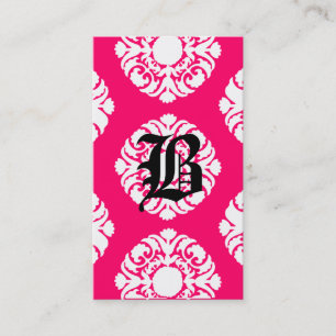 Beauty Business Cards Damask Monogram Pink White