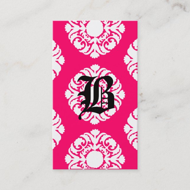Beauty Business Cards Damask Monogram Pink White (Front)