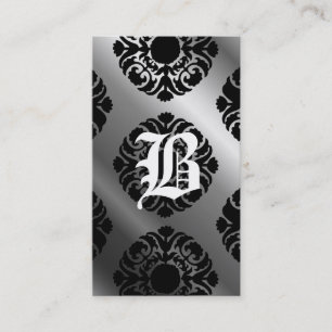 Beauty Business Cards Damask Monogram Silver Black