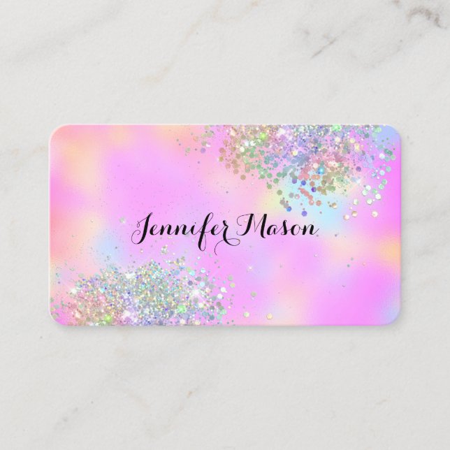 Beauty Business Elegant Holographic Glitter Pink Card (Front)