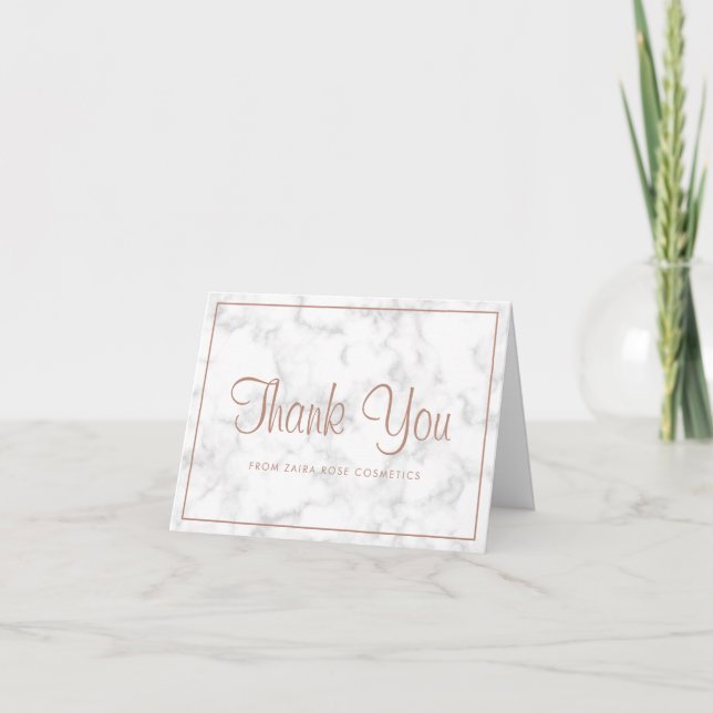 Beauty Business Modern Marble Rose Gold Elegant Thank You Card (Front)