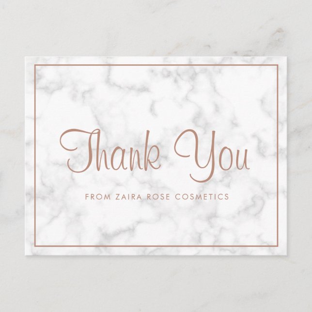 Beauty Business Modern Marble Rose Gold Thank You Postcard (Front)
