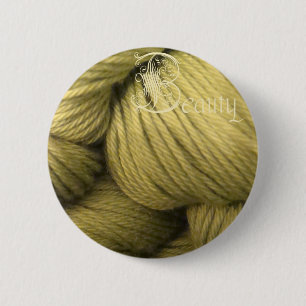 beauty button, green silk 6 cm round badge