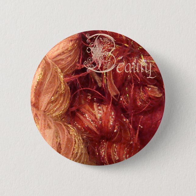 beauty button, pink sparkle 6 cm round badge (Front)