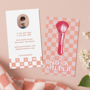 Beauty By Retro Pink Chequerboard Makeup Brush Business Card