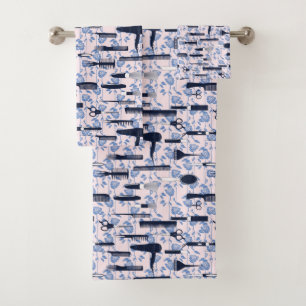 Beauty Care Blue Rose Pattern Bath Towel Set