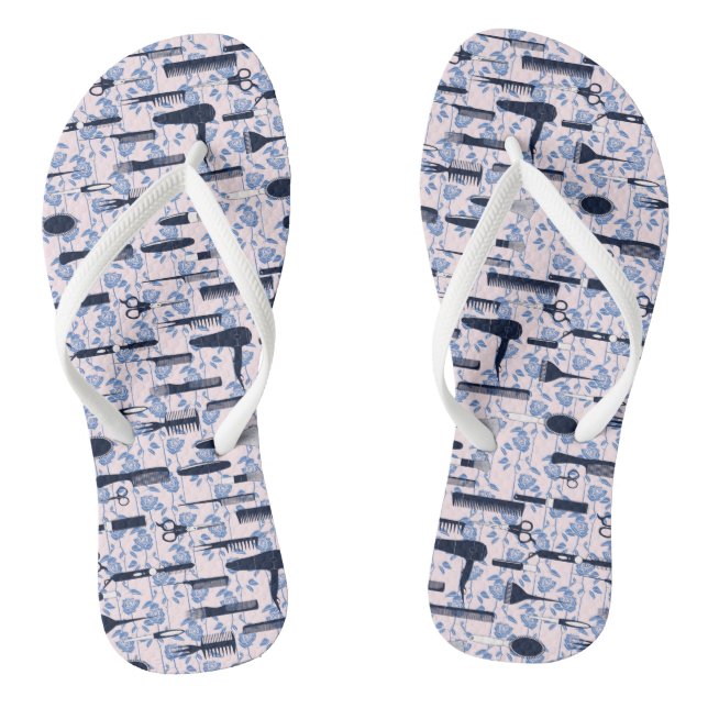 Beauty Care Blue Rose Pattern Flip Flops (Footbed)