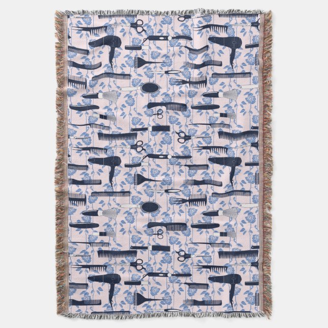 Beauty Care Blue Rose Pattern Throw Blanket (Front Vertical)