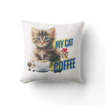 Beauty cat love coffee Throw Pillow
