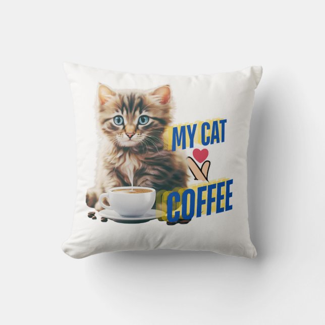 Beauty cat love coffee Throw Pillow (Front)