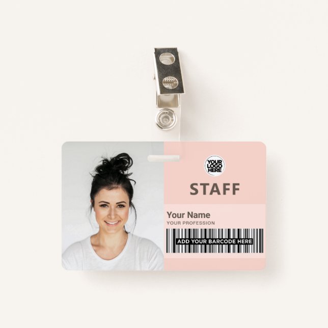 Beauty chic pink feminine Business Photo Staff ID ID Badge (Front with Clip)