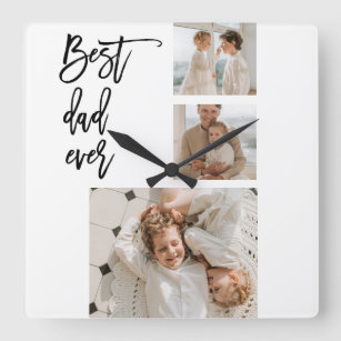 Beauty Collage Photo Best Dad Ever Gift Square Wall Clock