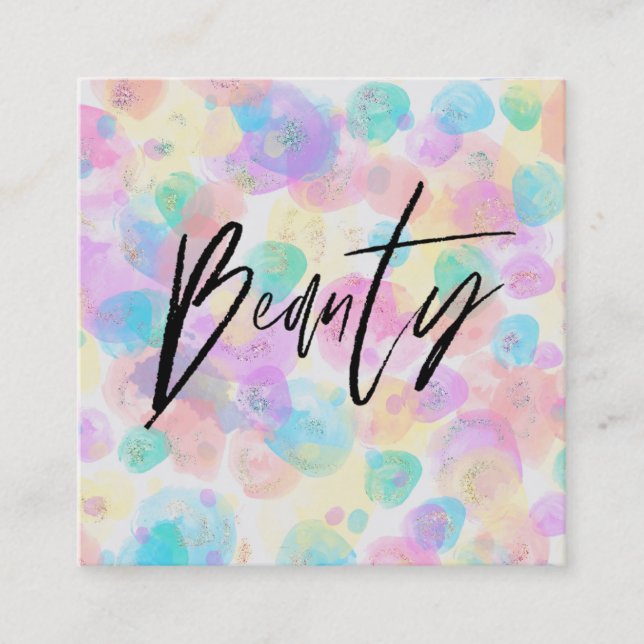 *~* BEAUTY Colorful Pastel Rainbow Modern Abstract Square Business Card (Front)