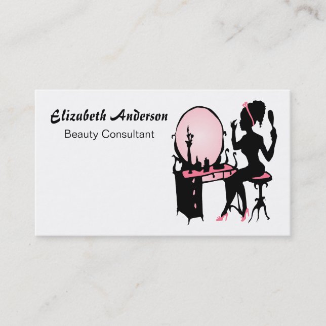 Beauty Consultant Girly Pink Black Hair Salon Business Card (Front)