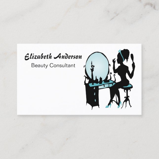 Beauty Consultant Girly Teal Black Hair Salon Business Card (Front)
