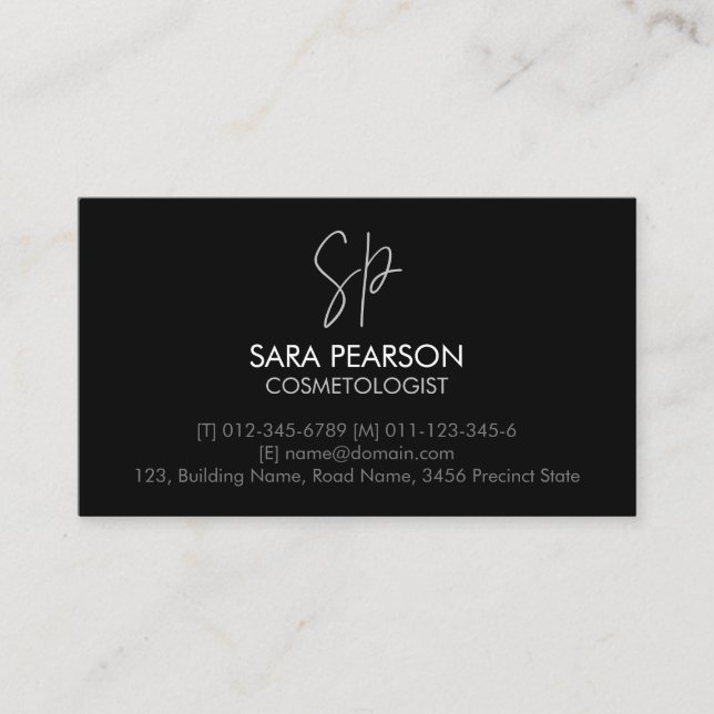 Beauty Consultant  Simple Monogram  Business Card (Front)
