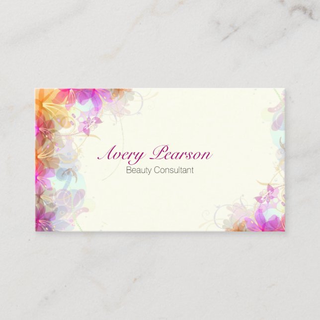 Beauty Consultant Style Fashion Delicate Floral Business Card (Front)