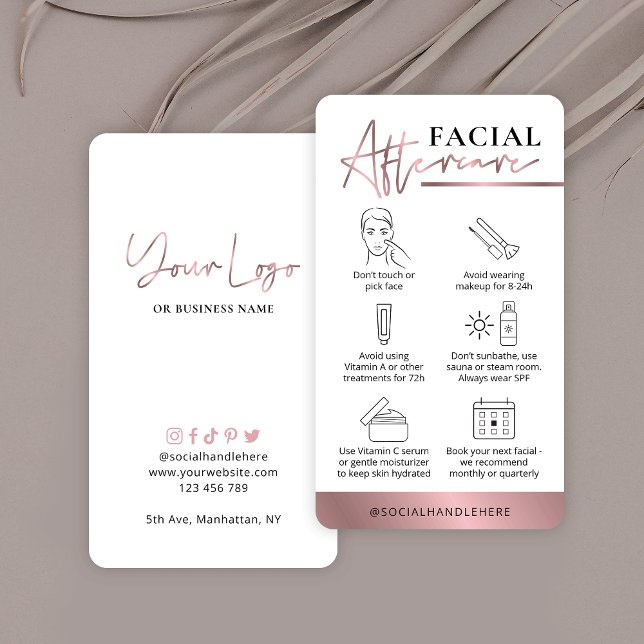 Beauty Copper Rose Gold Logo Facial Aftercare Business Card (Creator Uploaded)