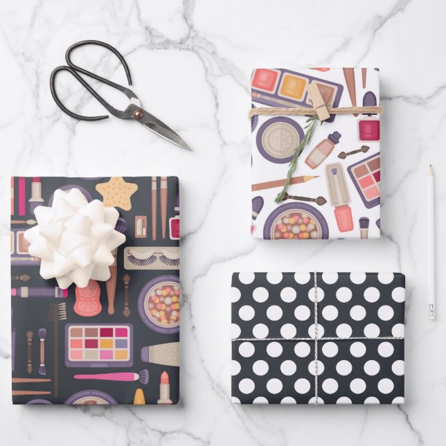 Beauty Cosmetics Makeup Wrapping Paper Set of 3 (Front)