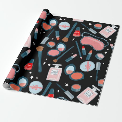 Image of Beauty cosmetics pattern black gift wrap