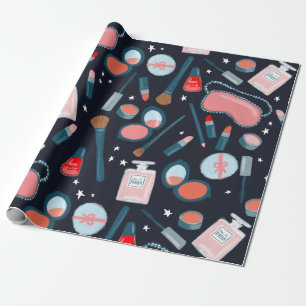Beauty cosmetics pattern navy gift wrap