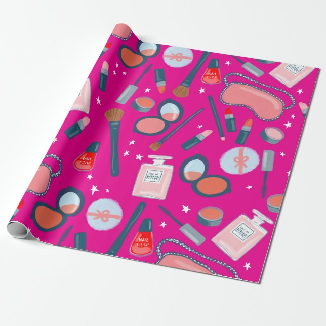 Beauty cosmetics pattern pink gift wrap (Unrolled)