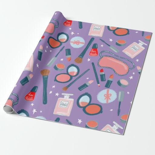 Image of Beauty cosmetics pattern purple gift wrap
