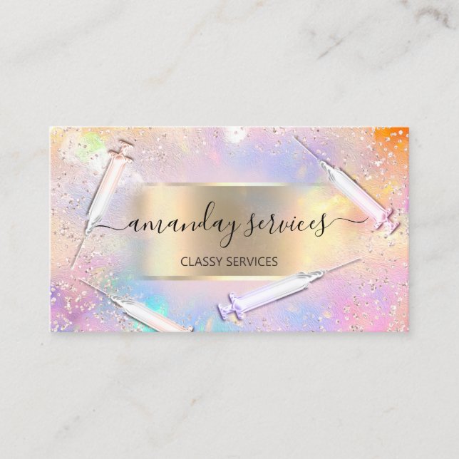 Beauty Cosmetologist Syringe Botox B12 QR Code Business Card (Front)