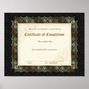 Beauty Diploma Certificate of Completion Black Poster