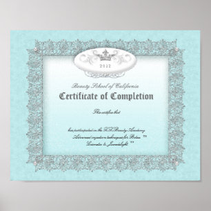 Beauty Diploma Certificate of Completion Blue Poster