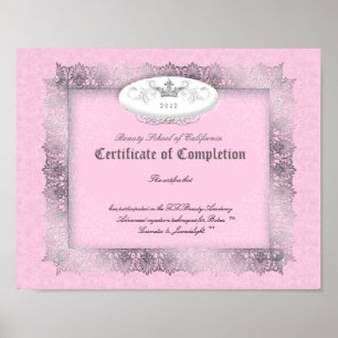 Beauty Diploma Certificate of Completion Pink Poster