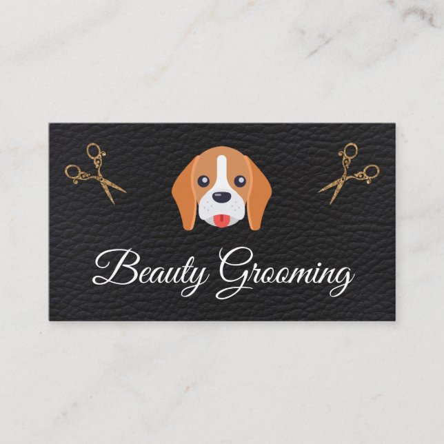 Beauty Dog Groomer Elite Shears Leather Business Card (Front)