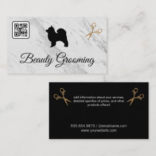 Beauty Dog Grooming Scissors Marble QR Code Business Card