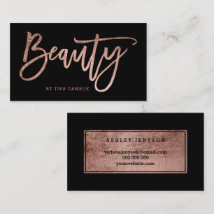 Beauty elegant faux rose gold typography black business card