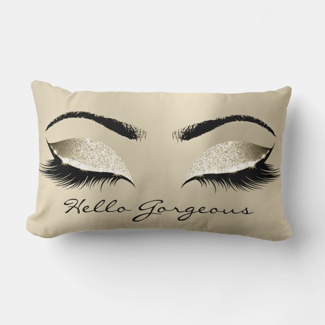 Beauty Eyes Makeup Lash Hello Gorgeous Champaigne Lumbar Cushion (Front)