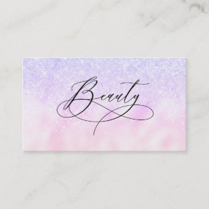 *~* BEAUTY Fancy Script Rainbow Hologram Glitter Business Card