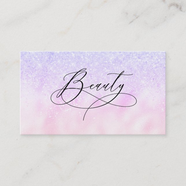 *~* BEAUTY Fancy Script Rainbow Hologram Glitter Business Card (Front)