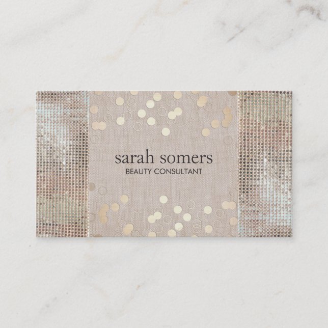 Beauty & Fashion Gold Confetti Silver Sequins Business Card (Front)