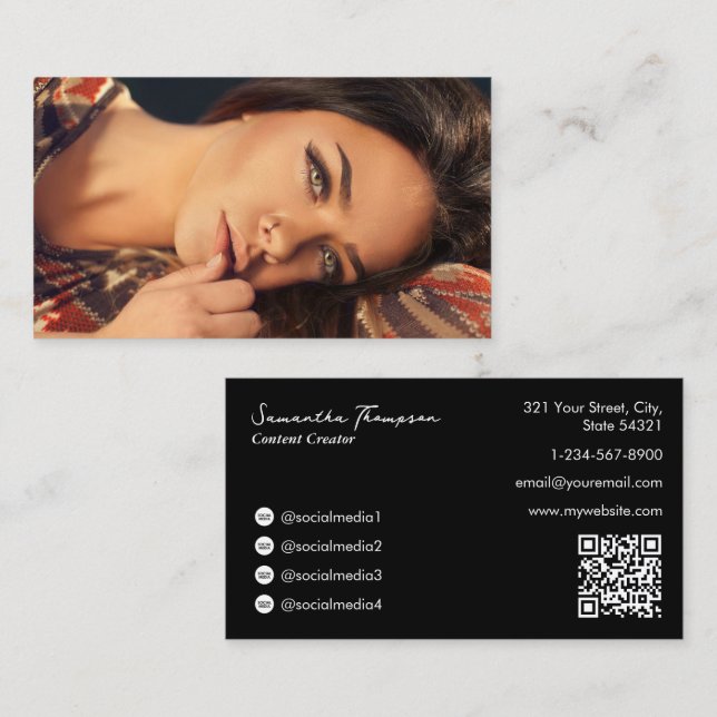 Beauty Fashion Influencer Content Creator Photo Business Card (Front/Back)