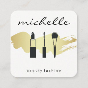 Beauty Fashion Makeup Gold Brushed Square Business Card