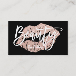 Beauty faux rose gold scissors lips typography business card